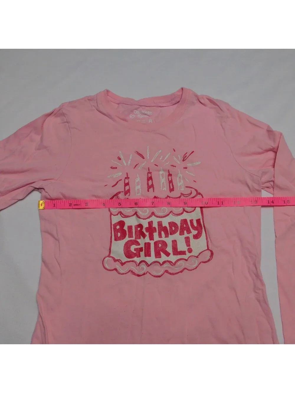 OshKosh B'gosh Girls Birthday Girl Long Sleeve Shirt Pink Size 8 Cake Graphic